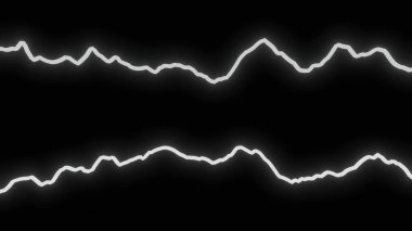 Parlayan çizgiler titreşir ve siyah arkaplanda dalgalar halinde hareket eder. Tasarım. Hareket eden elektrik hatları ya da müzik ritmi. Neon çizgilerdeki dalgalar ve dalgalar.