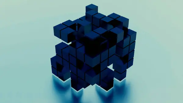 stock image Blue self-disassembling Rubiks cube. Design.A blue background in animation with a few squares that spread out and assemble like a rubiks cube. High quality 4k footage