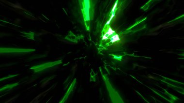 Parlak ışıklarla bilim kurgu tünelinde uçuyor. Hareket. Teknolojik koridor, yabancı teknolojiler.