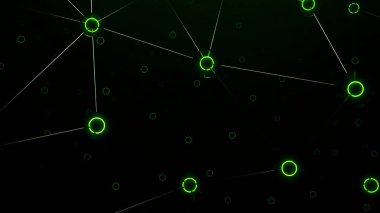 Yeşil ve turuncu arka plan. Belirleme. Farklı yönlere uçan soyutlamalı daireler çizilmiş. Yüksek kalite 4k görüntü