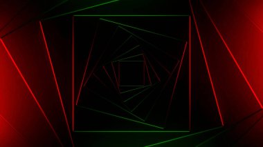 Kırmızı ve mavi ışıklı mor ve yeşil arka plan. Tasarım. Animasyonda tekrarlayan ışığın olduğu karanlık bir arkaplan. Yüksek kalite 4k görüntü