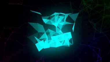 Neon arkaplan. Hareket.Parlak bir şebeke, soyutlama ve farklı açılardan ışıldayan çeşitli beyaz desenler yaratıyor. Yüksek kalite 4k görüntü