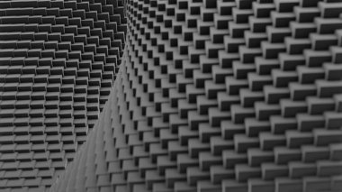 3 boyutlu çarpıtma ile geometrik arkaplan değiştiriliyor. Tasarım. Üç boyutlu spiral kıvrımlı karelerin arkaplanı hareket ediyor. Sanal 3 boyutlu uzayda spiral çatlak.
