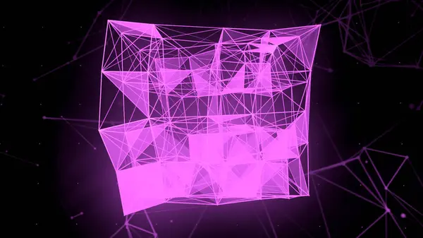 stock image Digital plexus of glowing lines and dots of neon purple color. Motion. Network or connection concept