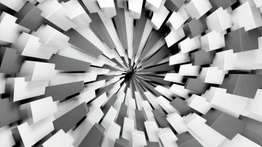 Siyah ve beyaz dikdörtgen spiral grafik animasyon. Tasarım. Tek renkli dikdörtgenlerin genişleyen fraktal spirali yayılıyor