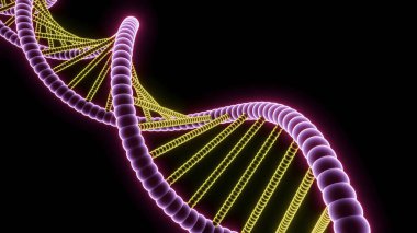 DNA 'lı güzel hareketli spiral. Tasarım. Parlak çizgiler ve noktalarla dönen üç boyutlu spiral. Neon DNA Kartı Sarmalı.