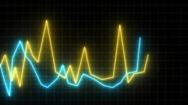 Renkli hareket çizelgesi. Hareket. Siyah arkaplanda dalgalar halinde hareket eden grafiksel çizgiler. Neon çizgileri hareket ediyor. İş animasyonu.