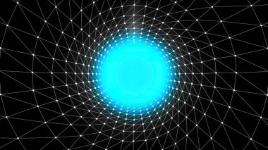 Parlak bir örümcek ağı tüneli. Tasarım. Farklı renklerin parıldadığı ve koridorun yavaşça soyut bir şekilde hareket ettiği animasyonda parlak bir tünel. Yüksek kalite 4k görüntü