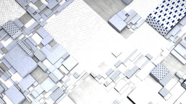 Üç boyutlu modelleme ve mimari kavramı. Hareket. Genişleyen blok ve şekillerle karmaşık doku