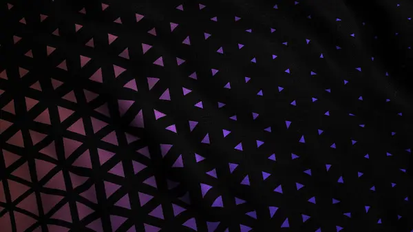 stock image Wavy silky soft fabric with pink triangles on a black background. Motion. Rippling cloth texture with geometric pattern