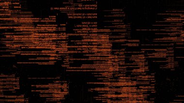 Akan verilerin soyut kırmızı yatay çizgileri. Semboller hızla değişiyor ve siyah arkaplanda yalıtılmış, kusursuz döngü, hackleme ve bilgisayar teknolojileri kavramı.