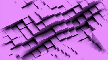 Dalgalar halinde hareket eden karelerin yüzeyi. Tasarım. Kareler yüzeyin üstünde hareket ediyor. Üç boyutlu yüzey ve geri çekilebilir kareler. Geometrik arkaplan.