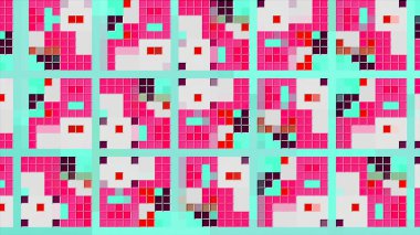 Küçük parlak kareler. Hareketler. Farklı renklerde ışıldayan küçük kareler. Yüksek kalite 4k görüntü