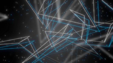 Gri arka plan. Hareket. Uçan beyaz ve mavi çizgiler soyutlama ve aydınlatma ile birbirlerine bağlandılar. Yüksek kalite 4k görüntü