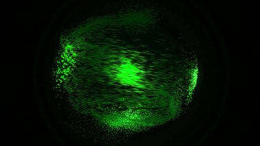 Soyut arka plan kasırga hareketi. Siyah arka planda dönen çok renkli küçük parçacıkların büyüleyici kasırgasının güzel soyutlaması. Parçacıklar karanlıkta parıldıyor.