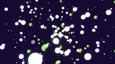 Abstract spreading confetti particles on a black background. Motion. Tiny spheres flying into all the sides clipart