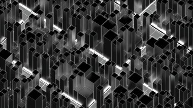 Bir sürü binayla birlikte şehrin planı. Tasarım. Birçok cadde ve gökdelenle soyut şehrin üzerinde uçuyor.