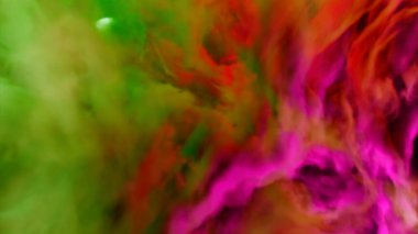 Renkli parlak toz. Tasarım. Üzerinde parlak renkli parçacıkların uçuştuğu animasyonda hafif bir arkaplan. Yüksek kalite 4k görüntü