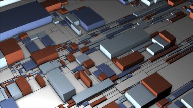 Soyut renkli geometrik üç boyutlu dikdörtgenler, genişleyen yüzey. Hareket. Farklı boyut ve renklerde pek çok blok