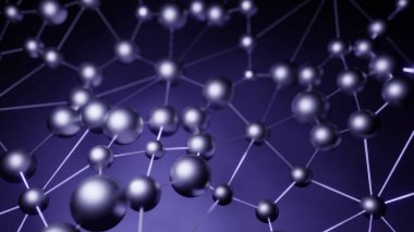 Yeşil ve mavi arka plan. Tasarım. Mikroskop altında hareket ediyormuş gibi bağlanmış yuvarlak moleküller. Yüksek kalite 4k görüntü