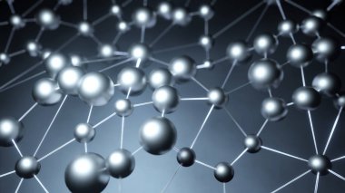 Çizgilerle birbirine bağlı kürelerin geometrik arkaplanı. Tasarım. Soyut teknolojik örümcek ağı dalgalanması