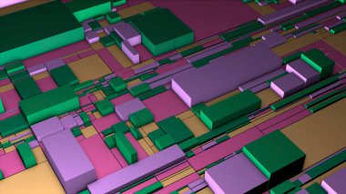 Parlak animasyon. Hareket. Karşıt taraflarda hareket eden animasyondaki büyük renkli geometrik şekiller. Yüksek kalite 4k görüntü