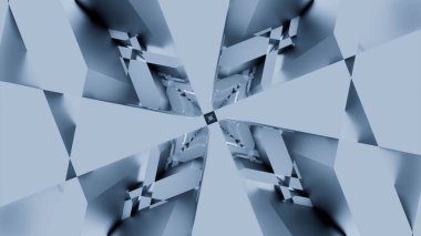 Fraktal dönen şekilli soyut kaleydoskopik desen. Tasarım. Dönen eşkenarlar ve kareler simetrik desen