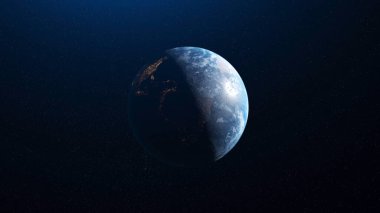 Güzel Dünya Gezegeni 'nin uzaydaki dönüşünün soyut animasyonu. Gezegenin kendi ekseni etrafında tam devrim.