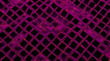 3 boyutlu kareler dalga etkisiyle salınırlar. Tasarım. Renkli kareler dalgaların parıltısıyla ızgarada hareket eder. Sanal ızgaradaki küplerin dalga hareketleri.