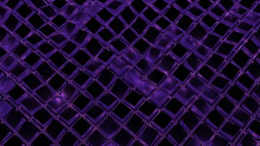 Su dalgası etkisi olan sanal şebeke. Başla. Kare şebeke su parıltısıyla dalgalar halinde hareket eder. Siyah arkaplanda hareket eden dalgalarla soyut kare ağ havuzu.