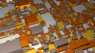 Farklı boyutlardaki birçok konteynırın soyut görüntülenmesi. Hareket. Altın ve gümüş yavaşça kutuları taşır