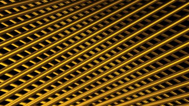 Çapraz metal çizgileri olan şebeke arka planı. Hareket. 3 boyutlu metal şeritlerden kurtulun. Çapraz 3D çizgilerin çarpıtma ve ızgarası ile arkaplan taşınıyor.