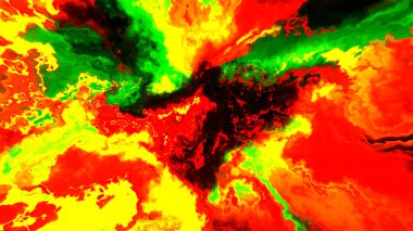 Kızıl fırtınalı bulutların arasından korkunç bir uçuş hayal et. Hareket. Korkunç gökyüzünde uçma yanılsaması