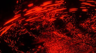 Kırmızı hızlı hareket eden ışık. Tasarım. Siyah arkaplanda farklı yönlerde farklı yönlere uçan parlak kırmızı bir renk. Yüksek kalite 4k görüntü