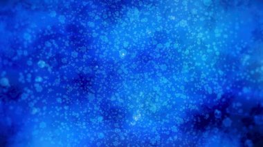 Güzel bir arka plan, hareket eden parlak noktalar ve bokeh. Hareket. Yuvarlak parçacıklar kaybolur ve parlayan arka planda uzayda belirir. Yuvarlak uçan parçacıklar ve parlak noktalarla güzel bir arkaplan