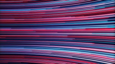 Mor arka plan. Hareket. Renkli ince çizgiler farklı yönlerde hareket halinde beyaz ışıkla parıldıyor. Yüksek kalite 4k görüntü