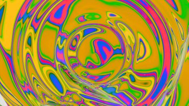 Renkli sıvı dairesel dalgalarda hareket eder. Tasarım. Asidik boya hareket eden sıvıda parıldar. Dalga dairelerinde hareket eden sıvıdaki güzel parlak renkler.