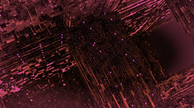 Dijital teknolojik tünele üç boyutlu veri nesneleriyle uçuyorlar. Hareket. Teknolojik ve bağlantı hareketi arka planı, yapay zeka kavramı