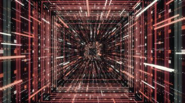 Beautiful colorful tunnel. Hypnotic abstract animation of holographic corridor or tunnel with neon geometric patterns and lines moving on the black background. clipart