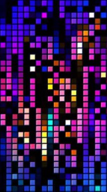 Soyut retro pikselli geometrik arkaplan, kusursuz döngü. Hareket. Eski moda oyunları taklit eden küçük kare çizgileri