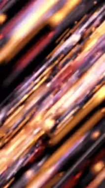 Siyah arka planda fütürist neon çizgilerin döngülü hareketi. Animasyon. Uzayda olduğu gibi parlak bantların ve parçacıkların güzel akışı