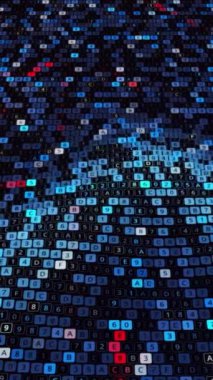 Birbirinin yerine geçen sayılar ve harflerle soyut hareket dokusu. Animasyon. Siber veya teknolojik dijital arkaplan