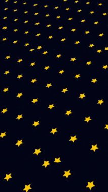 Sıralar halinde hareket eden ve dönen aynı büyüklükteki yıldızlar. Animasyon. Dönen yıldızlar ya da kar taneleri