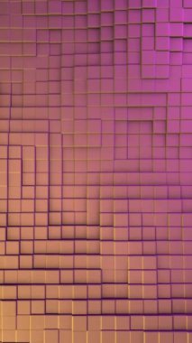 Hareket tasarımı soyut arka plan pembe ve sarı eğimli dalgalı doku, üst görünüm, pürüzsüz döngü. Küplerin ses dalgası benzeri hareketi.