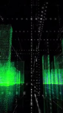 Uzayda sayılarla dijital şehir animasyonu. Animasyon. İnşaat ve Teknoloji Konsepti.