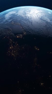 Gerçekçi dünya küresinin soyutlanması yavaşça dönüyor. Uzaydan gelen dünya gezegeni. Gezegenin kendi ekseni etrafında tam devrim.