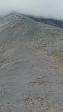 Yoğun sisin içinde dağın tepesine doğru uçuyor. Şarjör. Ender bulunan bitki örtüsüyle kaplı yamaç boyunca yukarı doğru dönüyor.