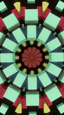 Fütürist bilim kurgu uzay gemisi türbini kaleydoskopik hareket halinde. Yabancı bir uçağın renkli simetrik soyut ayrıntıları, kusursuz döngü..