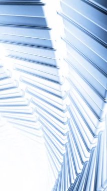 Soyut bilim kurgu tünelinde uçuş, fütüristik grafikler. Tasarım. Dönen neon parlayan koridor, metal kalaslarla