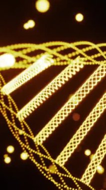 DNA sarmalı parlayan noktalarla döner. Tasarım. Sihirli noktaları olan güzel dönen DNA sarmalı. Parlayan noktalar DNA sarmalının etrafında hareket eder.